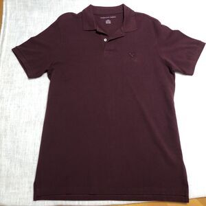 American Eagle Polo Shirt Men L Burgundy Cotton Stretch School Work Preppy Class